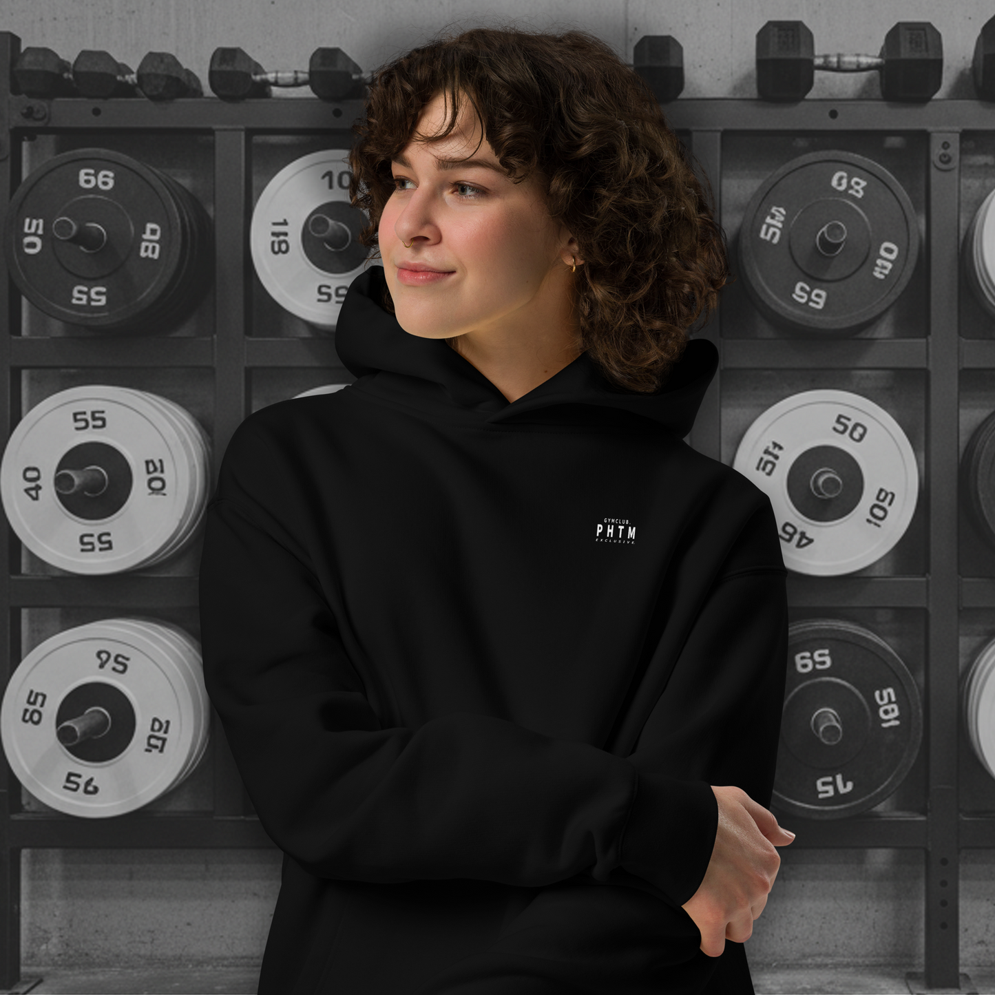 Women's - Premium Oversized Gym Club Hoodie - Black & White