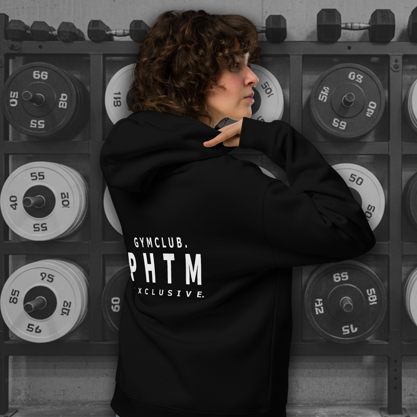 Women's - Premium Oversized Gym Club Hoodie - Black & White