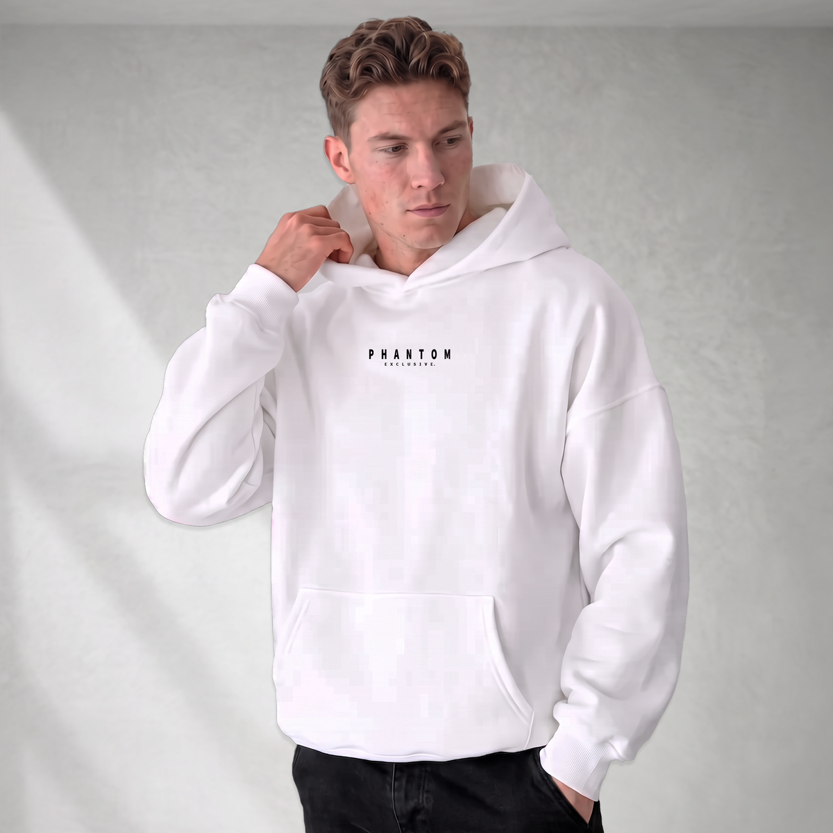 Oversized Cotton Hoodie - Black Large Text