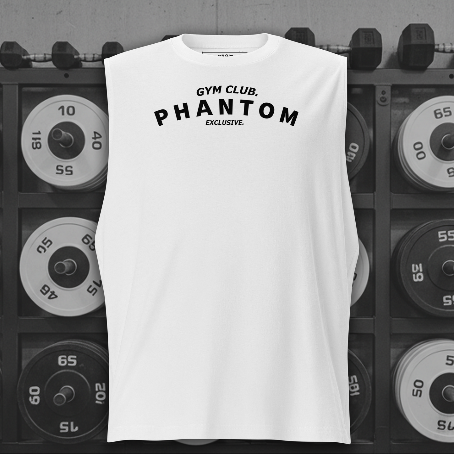 Muscle Fit Tank Top - Large Gym Club Text - White