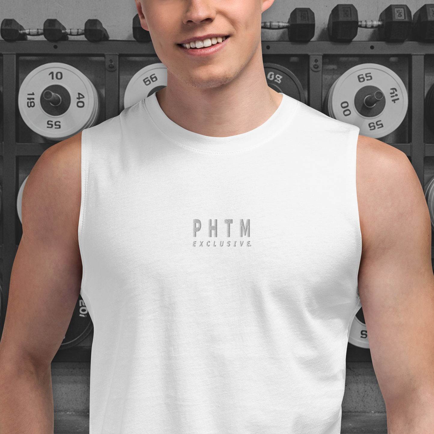 Muscle Fit Tank Top - Light Grey Embroidery