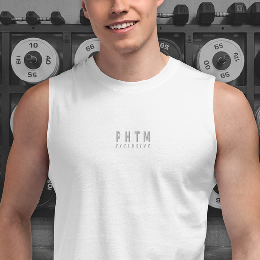 Muscle Fit Tank Top - Light Grey Embroidery