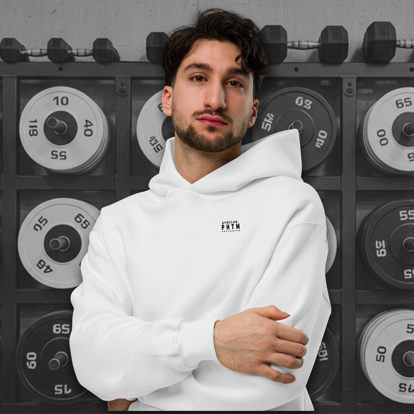 Premium Oversized Gym Club Hoodie - White & Black