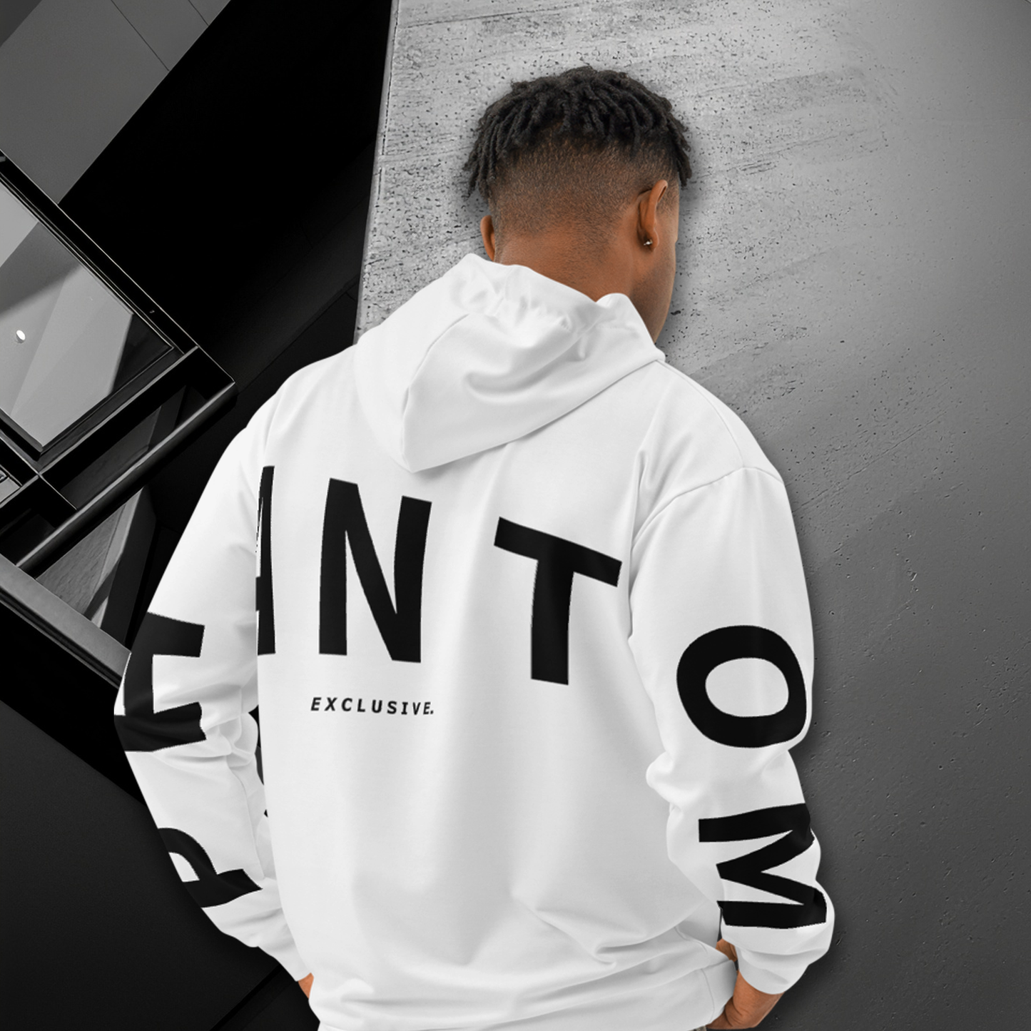 Premium Cotton Large Text Hoodie - White & Black
