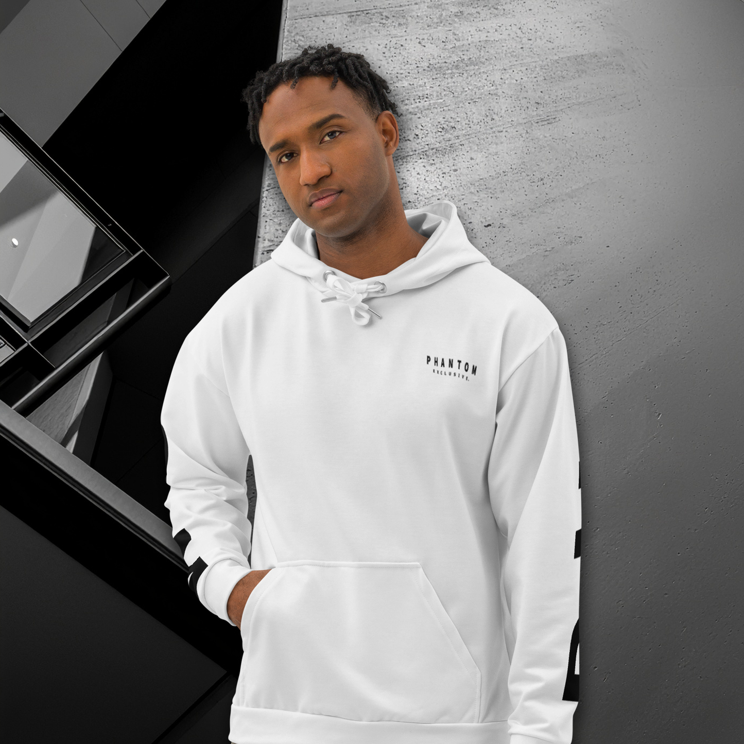 Premium Cotton Large Text Hoodie - White & Black
