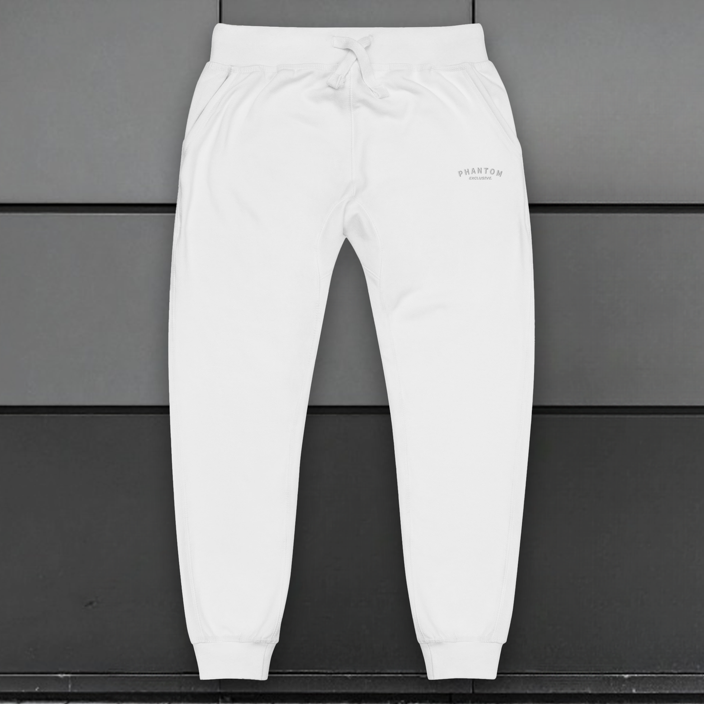 Men's Premium Cotton Joggers - White - Silver Text