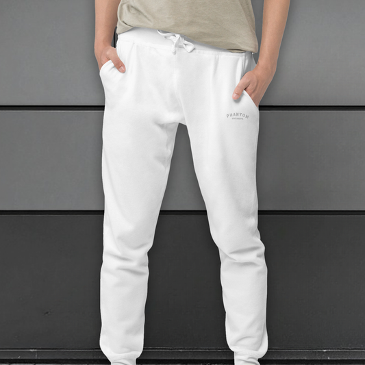 Men's Premium Cotton Joggers - White - Silver Text