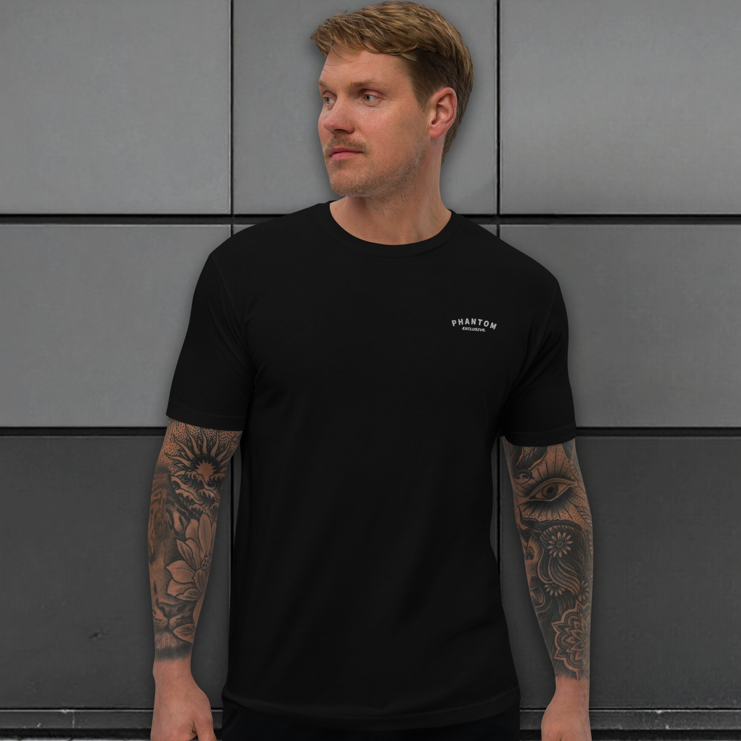Mens Premium Fitted T Shirt  - Black & White Embroidery