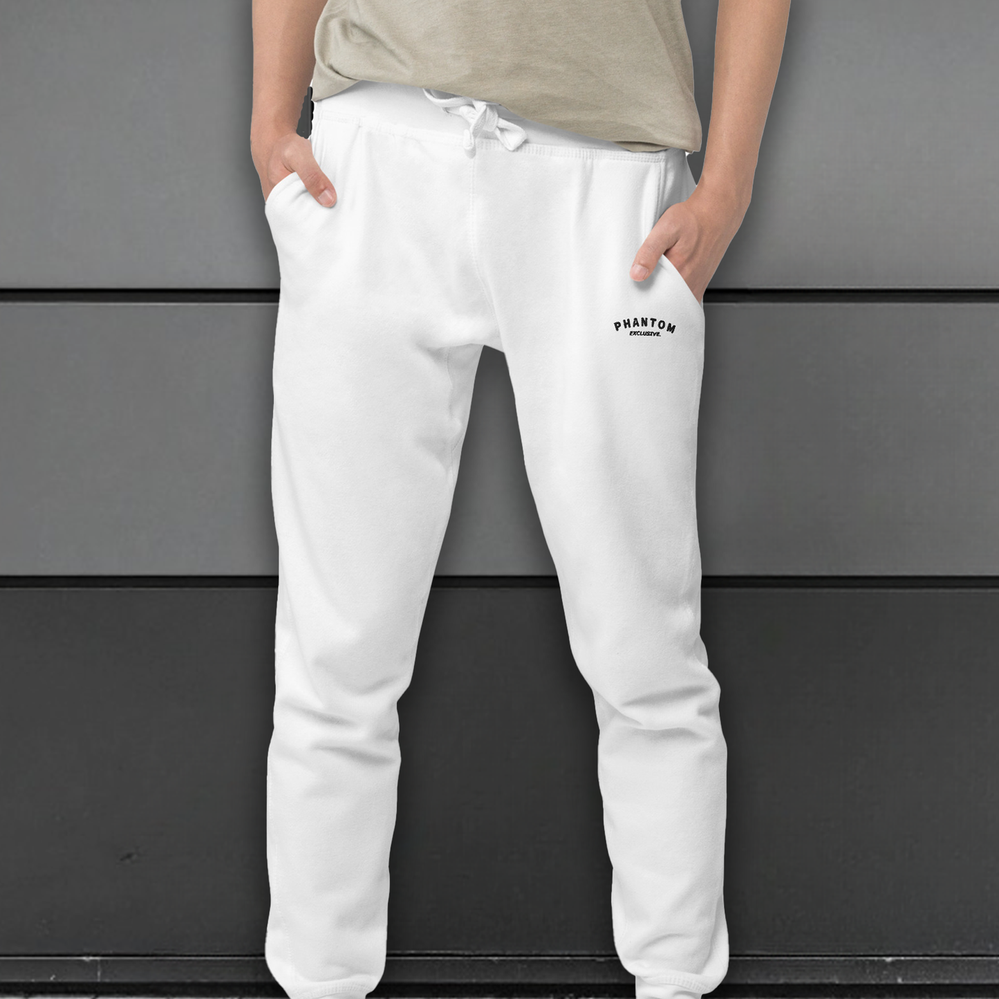 Phantom Exclusive - Mens Premium Cotton Joggers - White -  Black Text