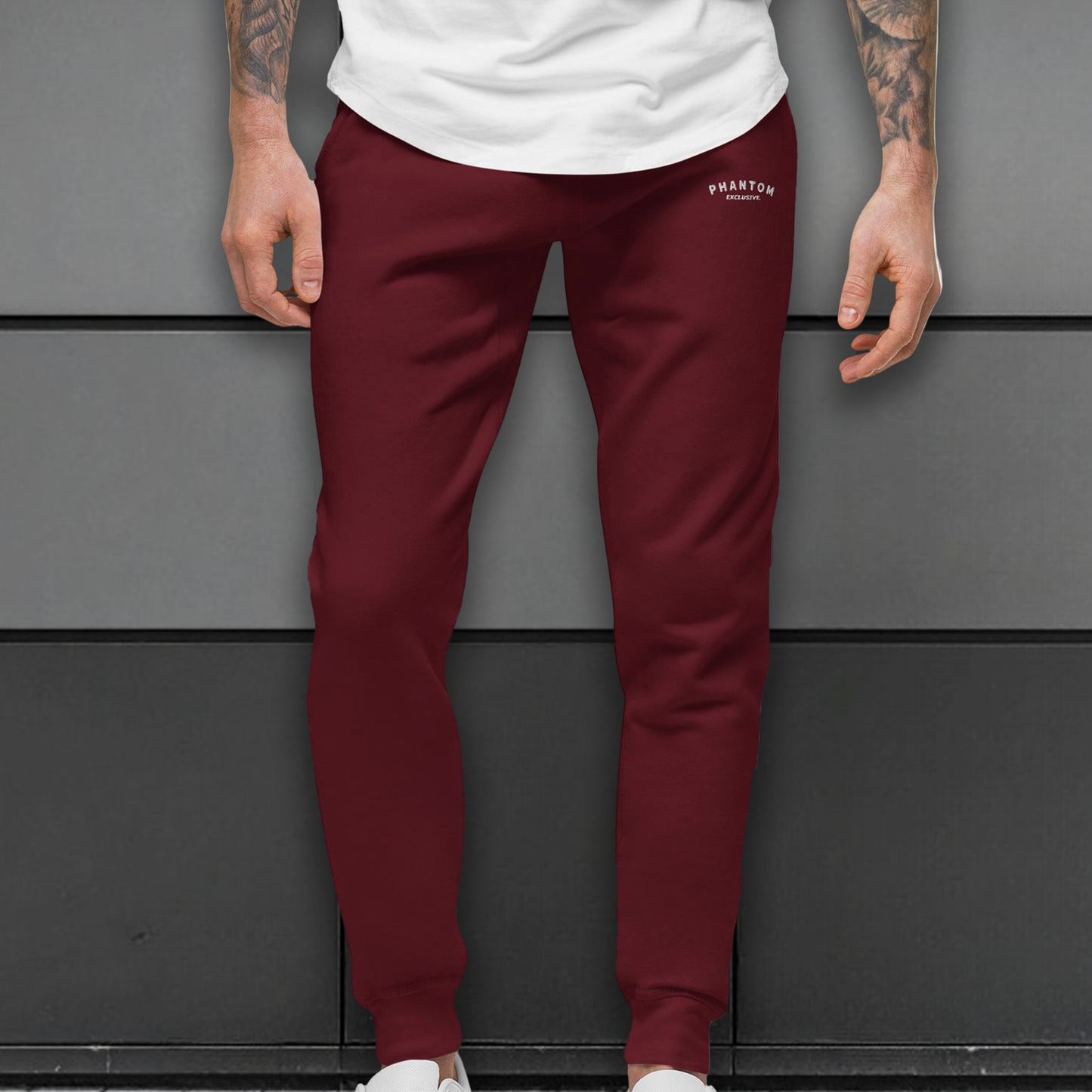 Phantom Exclusive - Mens Premium Cotton Joggers - Autumn Red - White Text