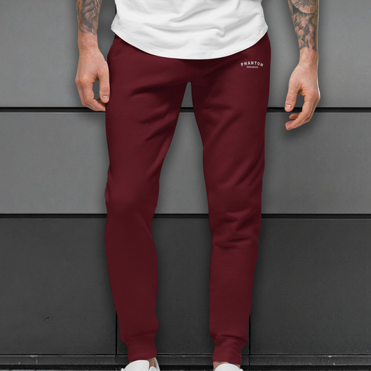 Phantom Exclusive - Mens Premium Cotton Joggers - Autumn Red - White Text