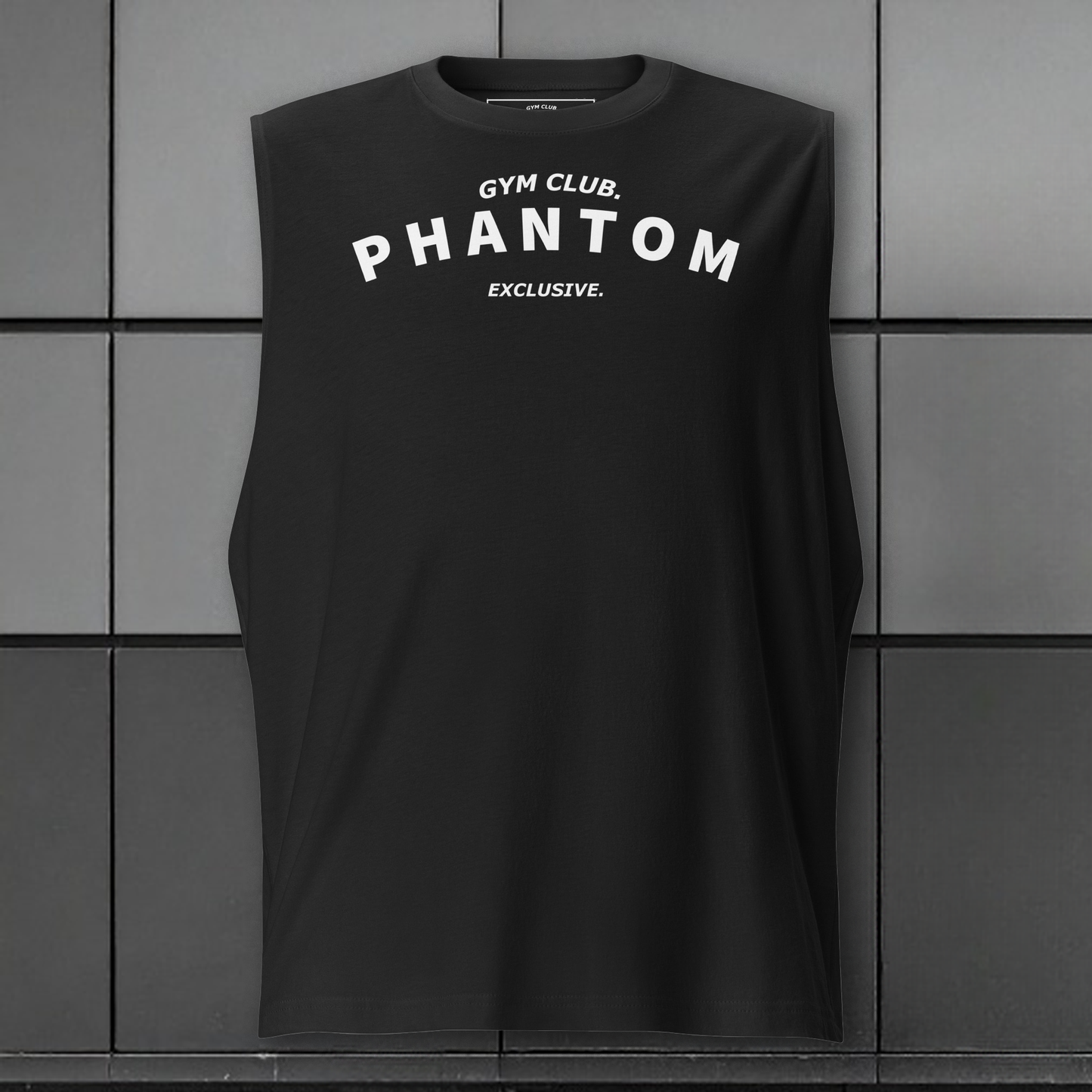 Muscle Fit Tank Top - Large Gym Club Text - Black & White