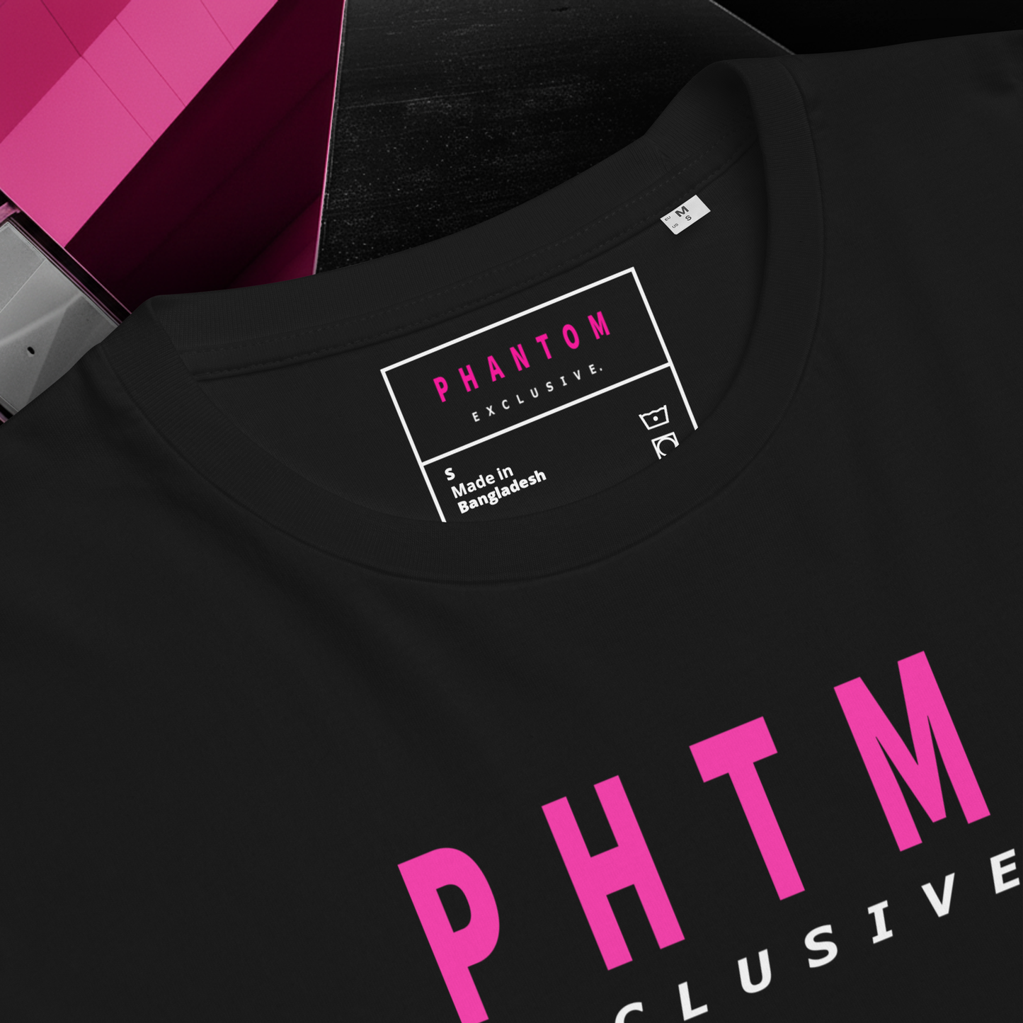 Women's - Premium Cotton T Shirt - Slim Text Design - Black & Pink