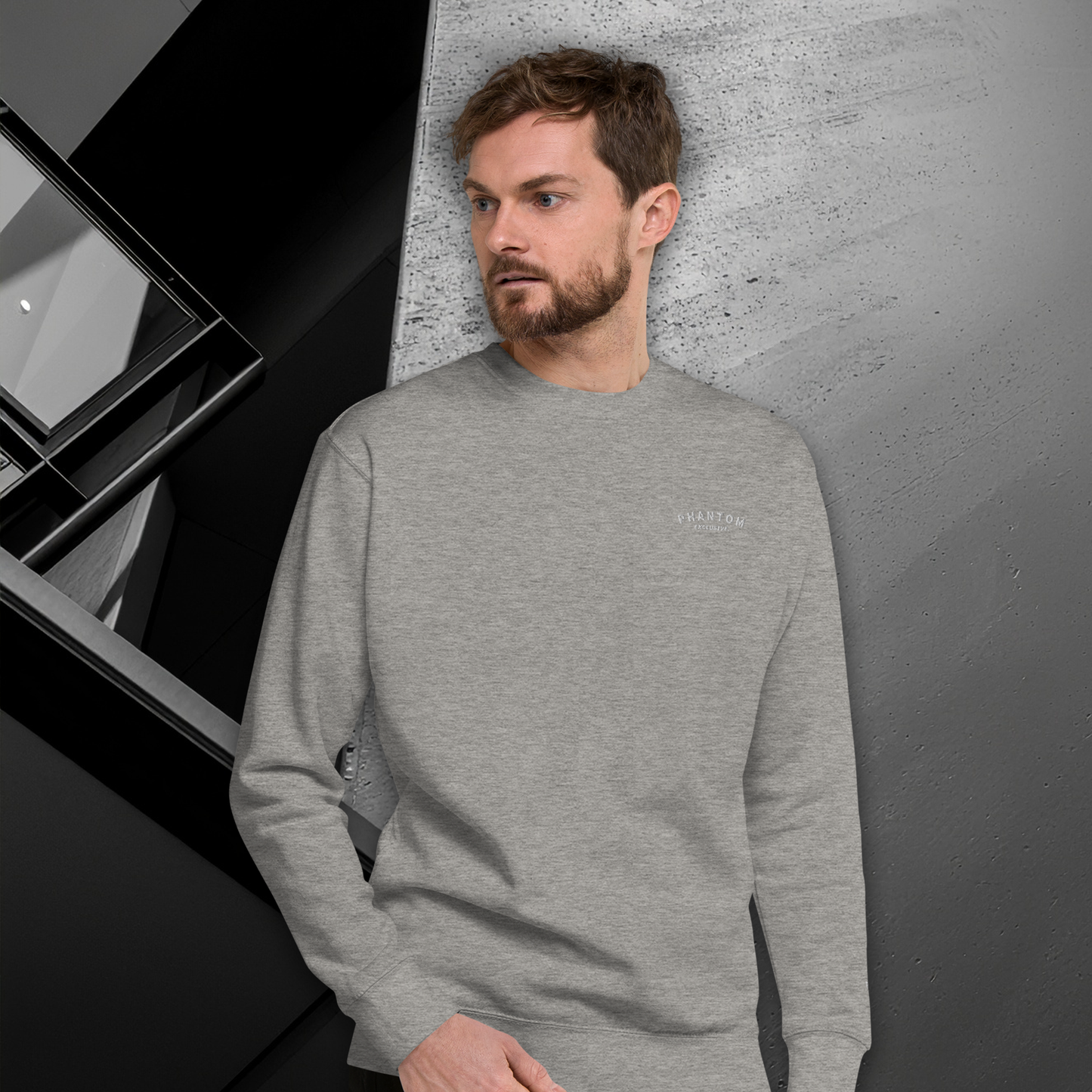 Mens Embroided Cotton Jumper - Grey