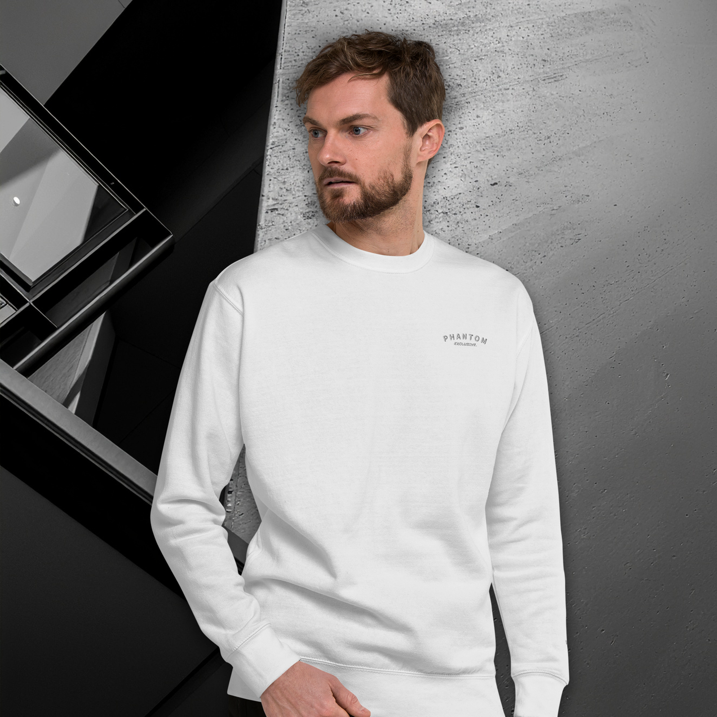 Mens Embroided Cotton Jumper - White & Silver